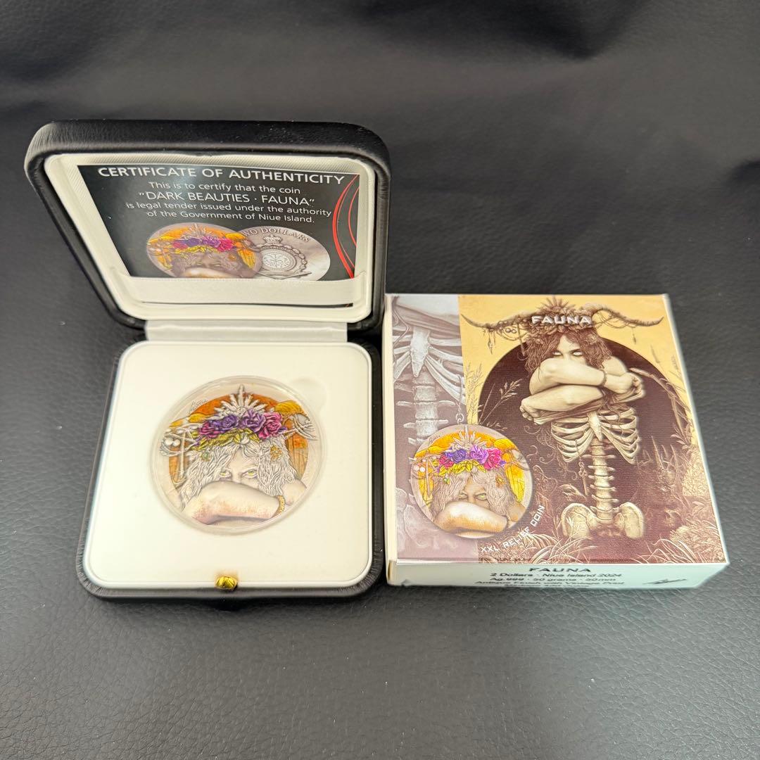 銀貨 ダークビューティーズ ファウナ カラー 超古風仕上げ 大型レリーフ 純銀