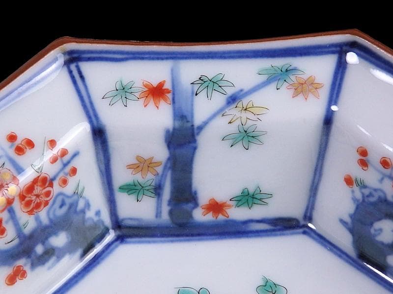 大聖寺伊万里　染錦　柿右衛門写　松竹梅の図　八角膾皿　N293AS-fbuj