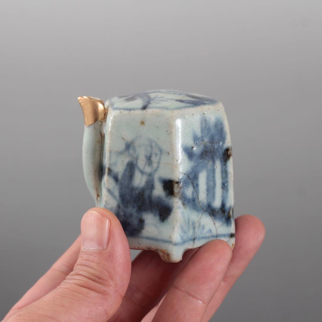 青花 六角 面取 水滴 清朝期 中国美術 古美術 文具 古道具 アンティーク