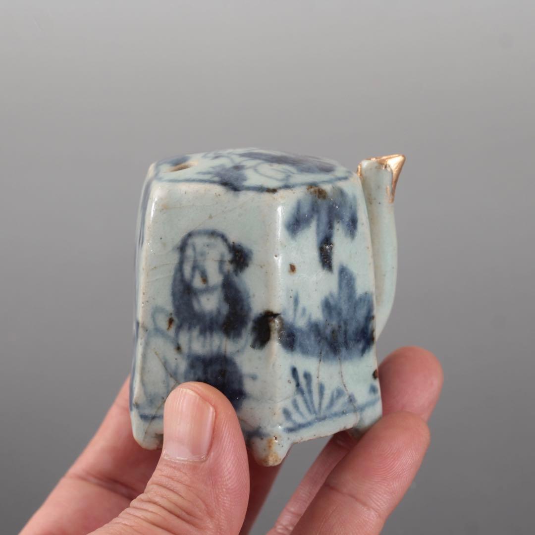 青花 六角 面取 水滴 清朝期 中国美術 古美術 文具 古道具 アンティーク
