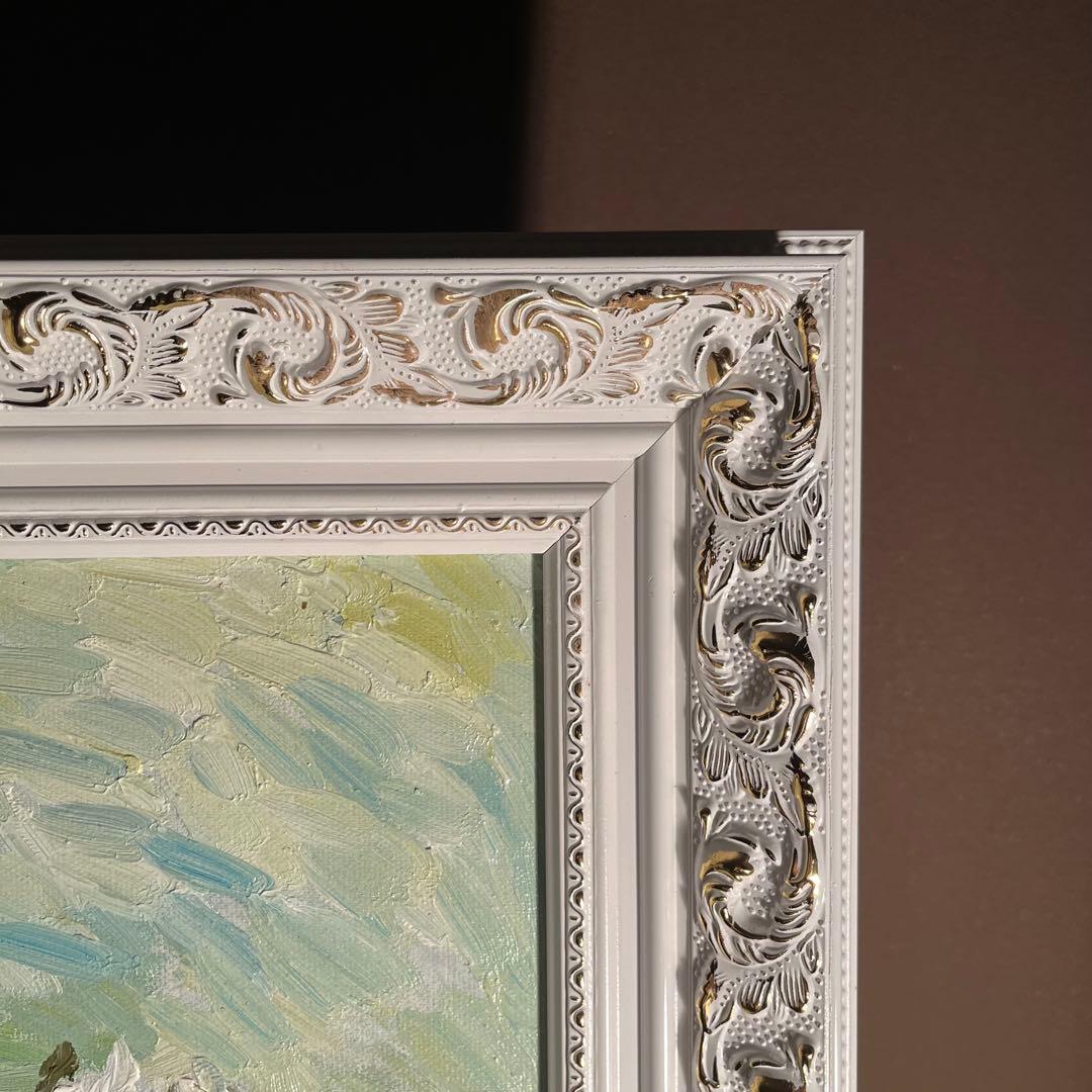 ★秀作★ 手書き油絵 ゴッホ 花瓶のバラ額付 肉筆絵画 インテリア 油彩画