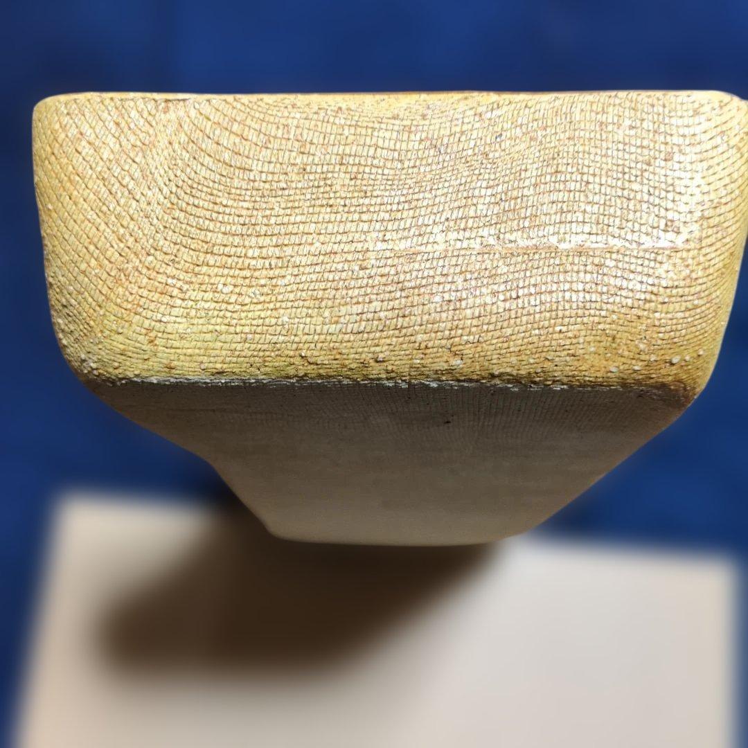 小原流生け花 古い織部焼 緑✕土色長型水盤 花器