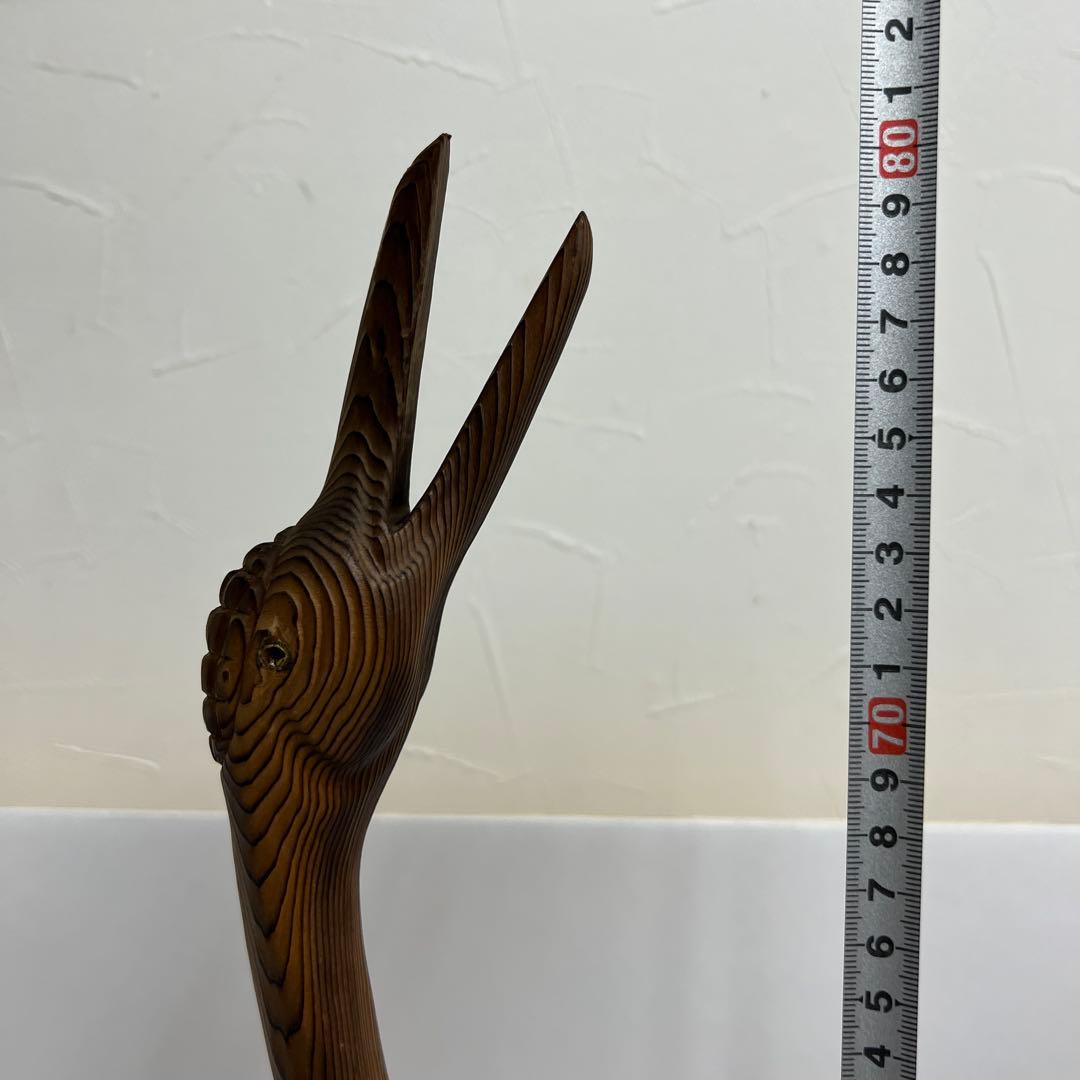 時代木製鶴置物　高さ約81㎝　東Y8-0128③タコサ