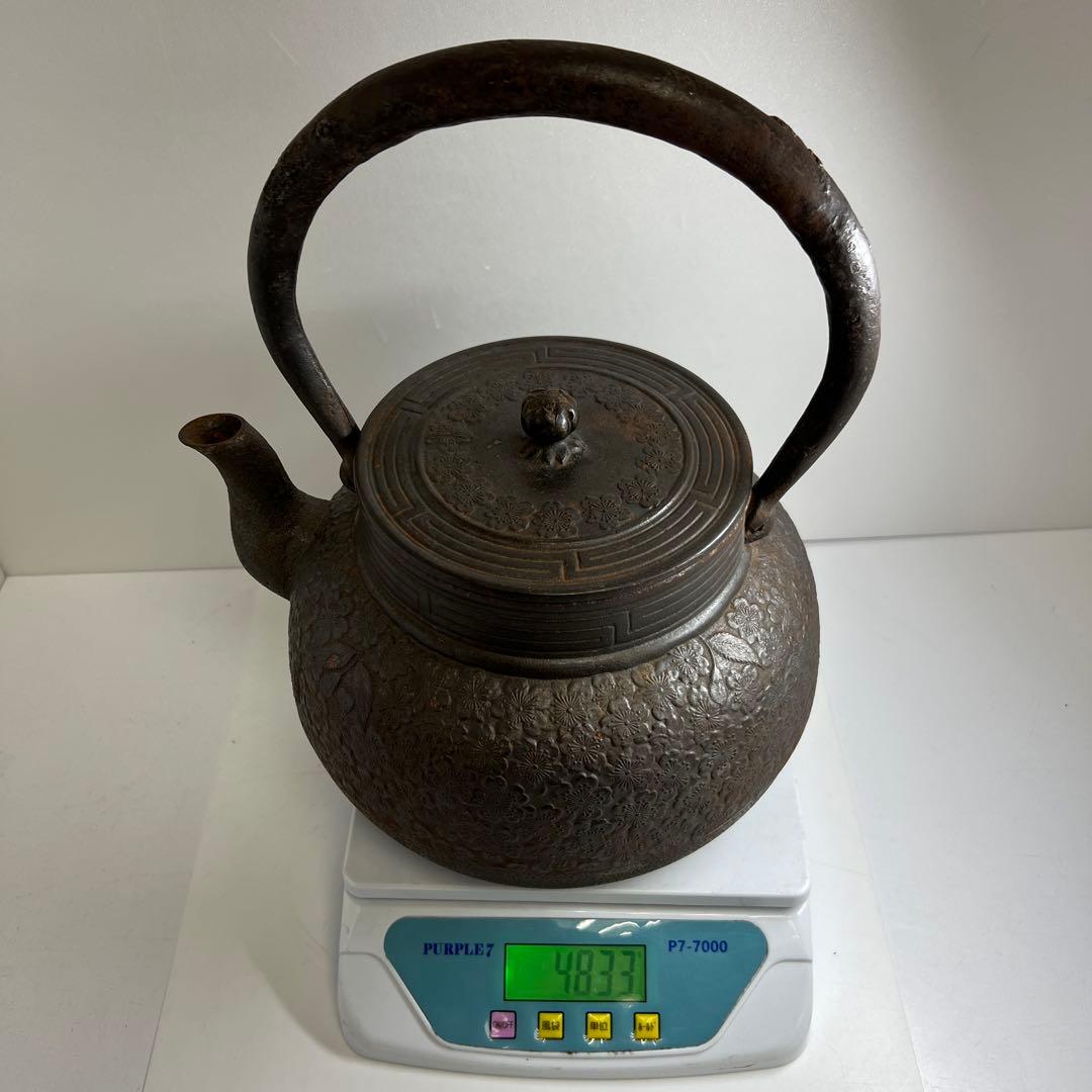 南部鴻栄堂造　桜尽鉄瓶　4833g 高さ35㎝　東な7-1213①