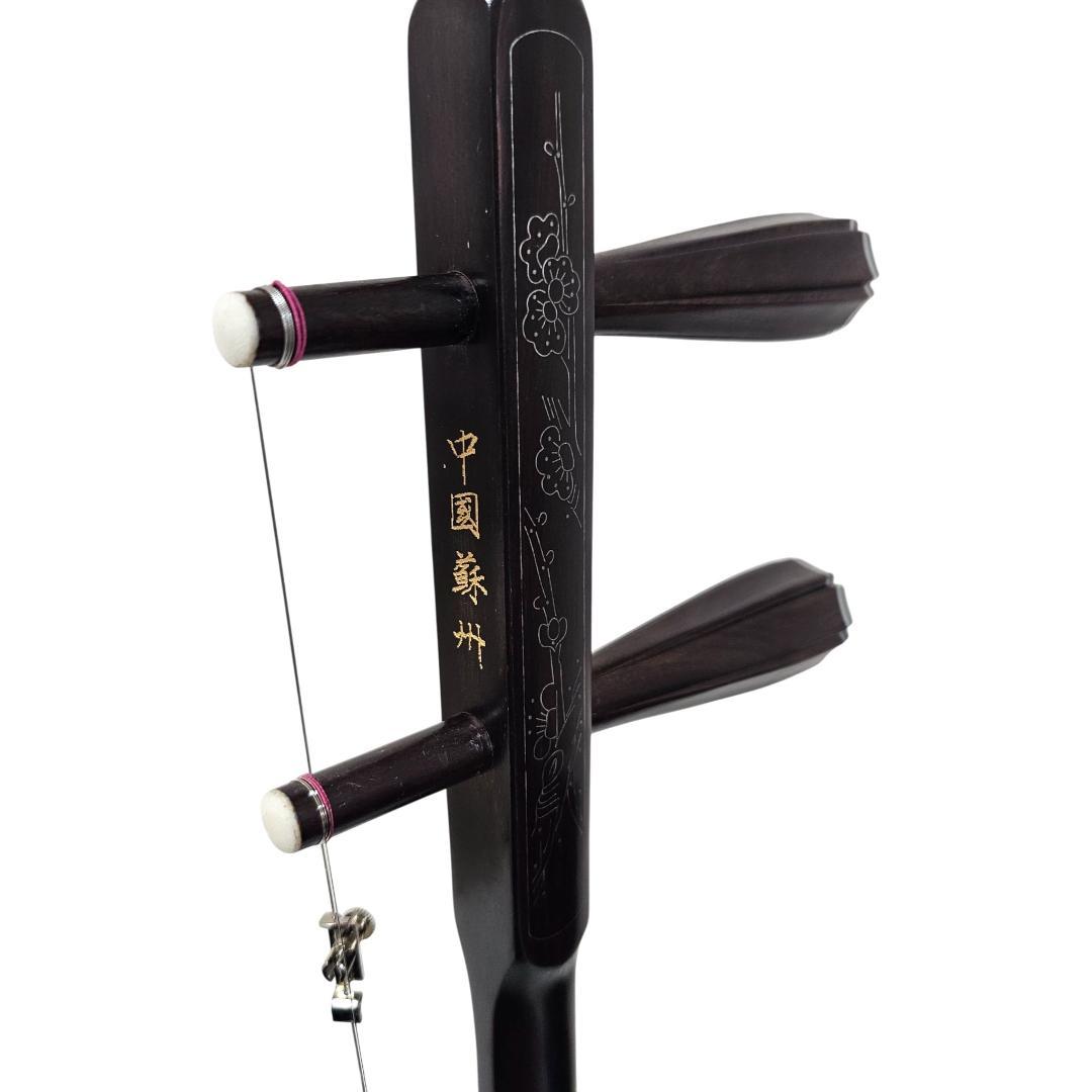 紅木 二胡 蛇皮 六角胴 刻印 弓・ケース付 付属品あり 中国民族楽器 本革