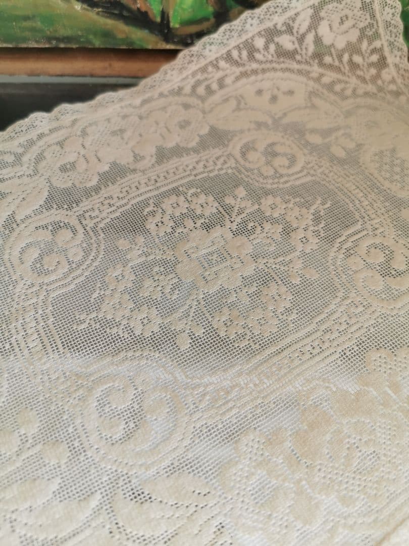 アンティーク 目の細かな◻◽フィレレース レクタングル トレイクロス ローズ紋β