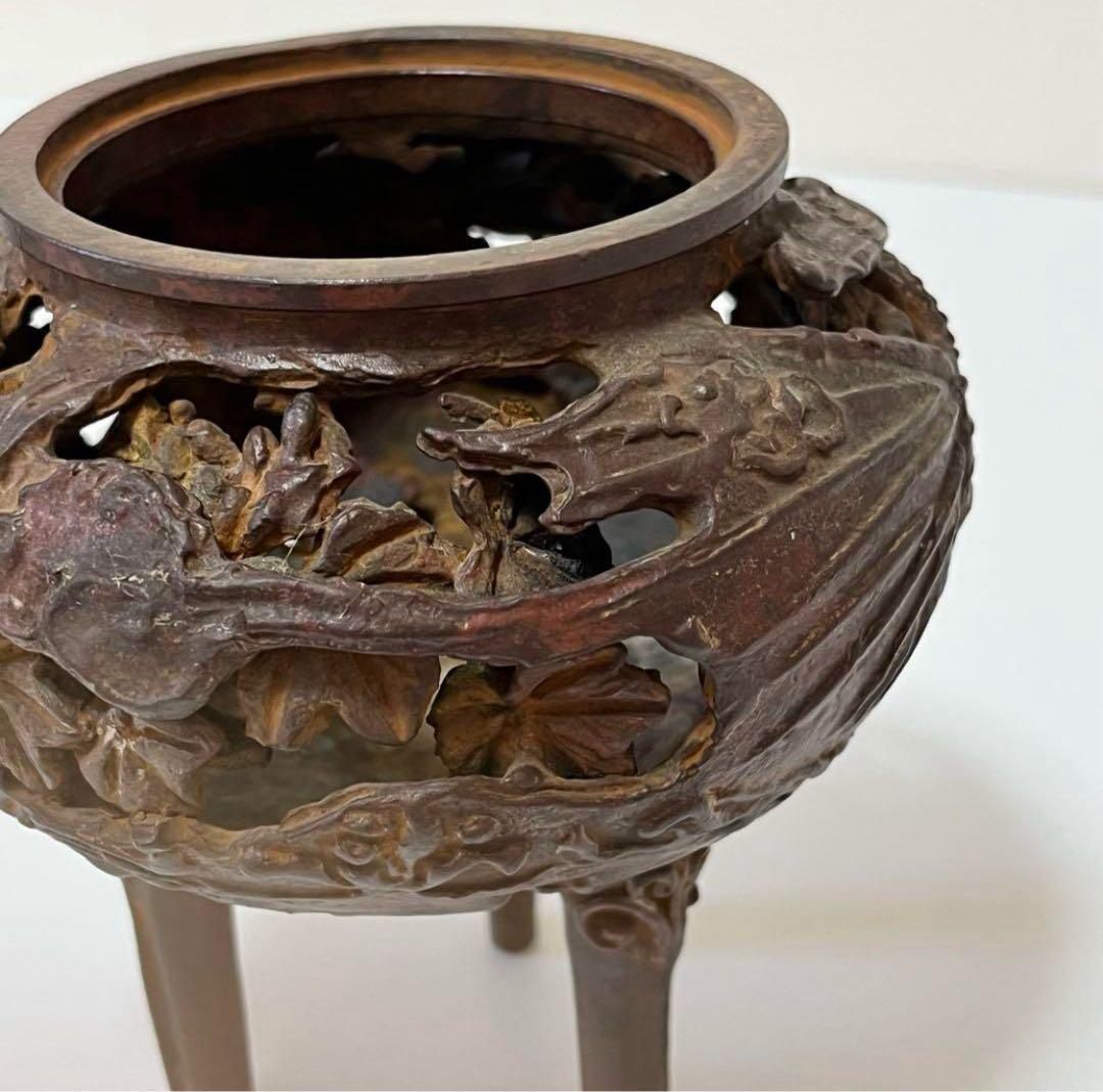 骨董　昭和　ビンテージ　レトロ　高岡銅器　透し鳳凰　香炉　縁起物　風水　厄除け