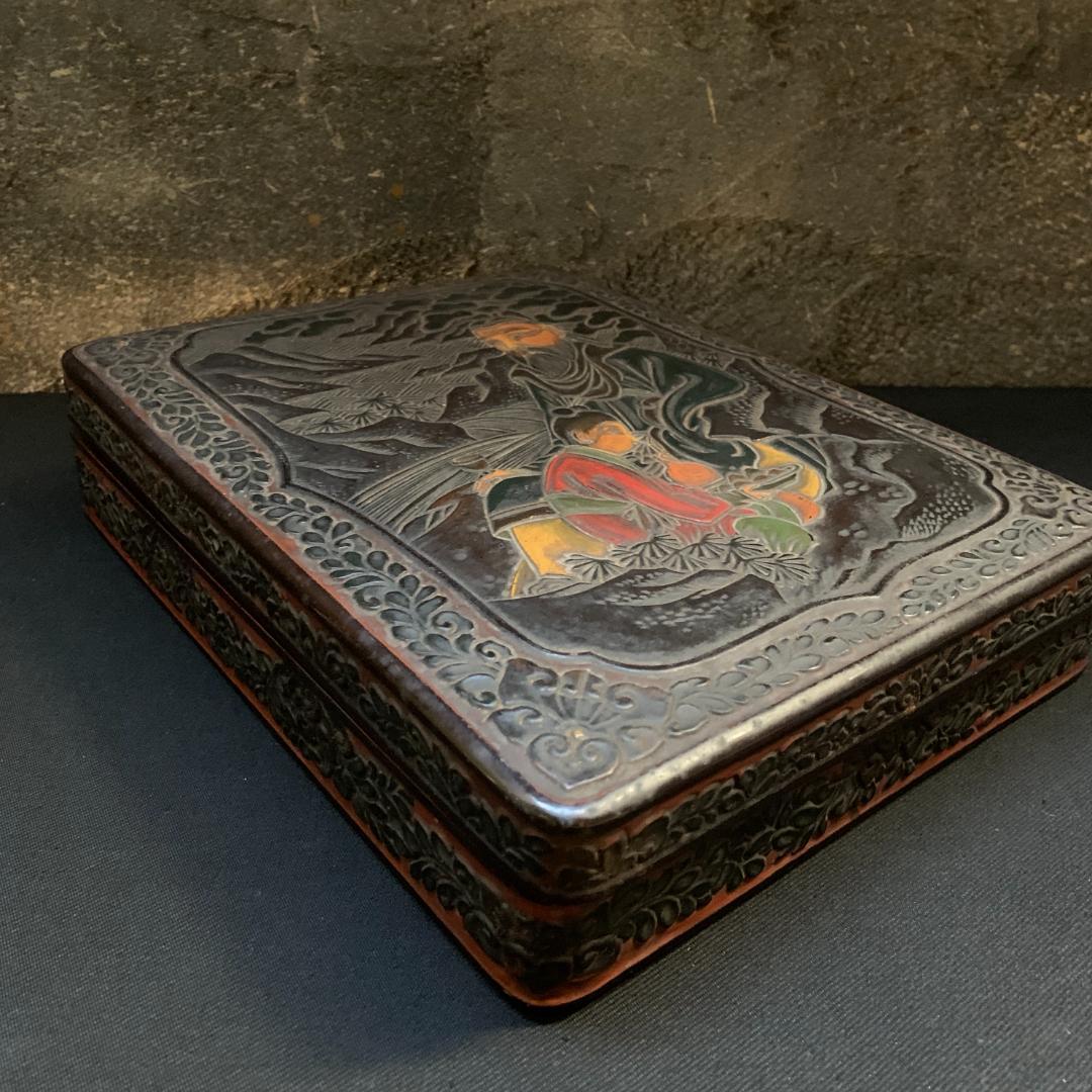 中国 骨董 硯 文鎮 箱 彫刻 書道 古 道具 文箱 漆 筆入 時代 美術