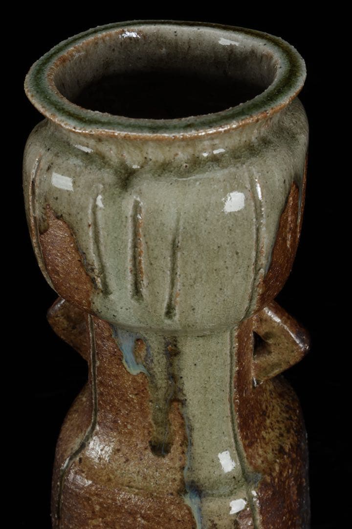 【三浦竹軒】 倣古伊賀窯 耳付花瓶 花入 花器 共箱付 在銘 古美術品 骨董品