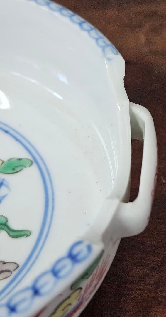 上作品❗】 中国古美術古陶磁器　清代　倣明代萬暦年製　五彩　雲龍図　手付透造　鉢