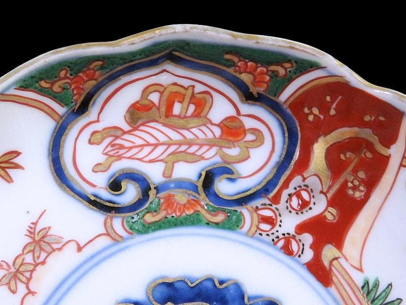 古伊万里　金襴手　窓絵　宝尽くしに松竹梅の図　4寸皿　５枚　B091AS-CZa