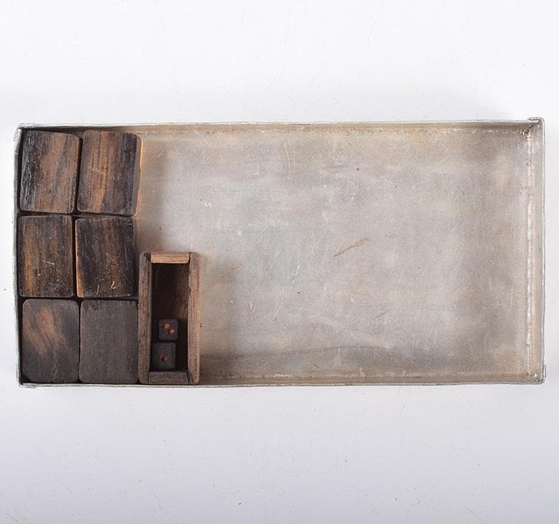 eyeknow74　中国　竹嵌縞黒檀牌背竹牌麻雀牌皮ケース付　M　8695