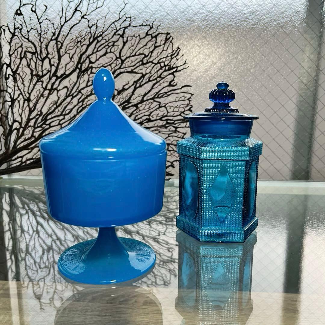 骨董　時代　練りガラス　テント型脚付　グラス型　飴屋瓶　ボンボン入れ　菓子器