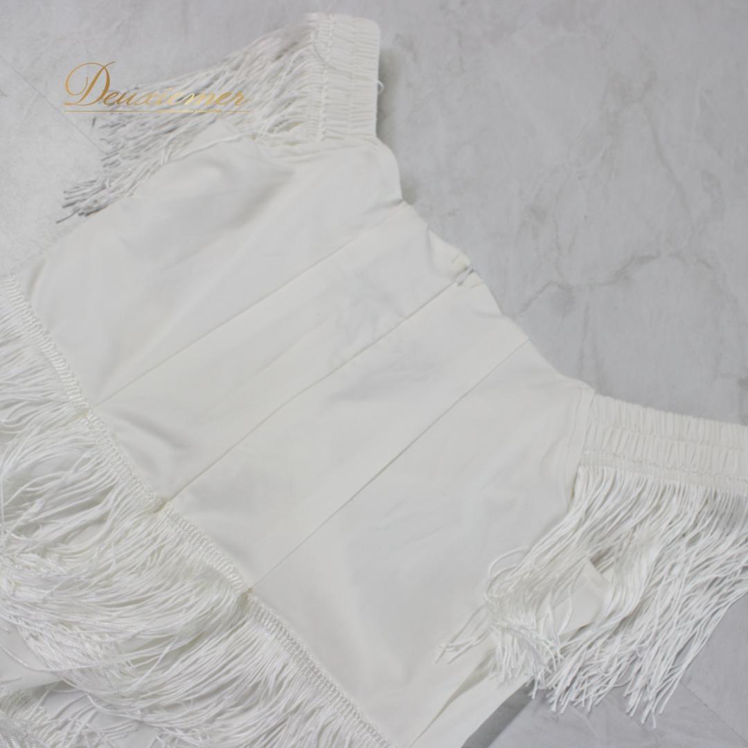 【美品 社交ダンス衣装】ワンピース ドレス ラテン 白 ホワイト フリンジ 無地