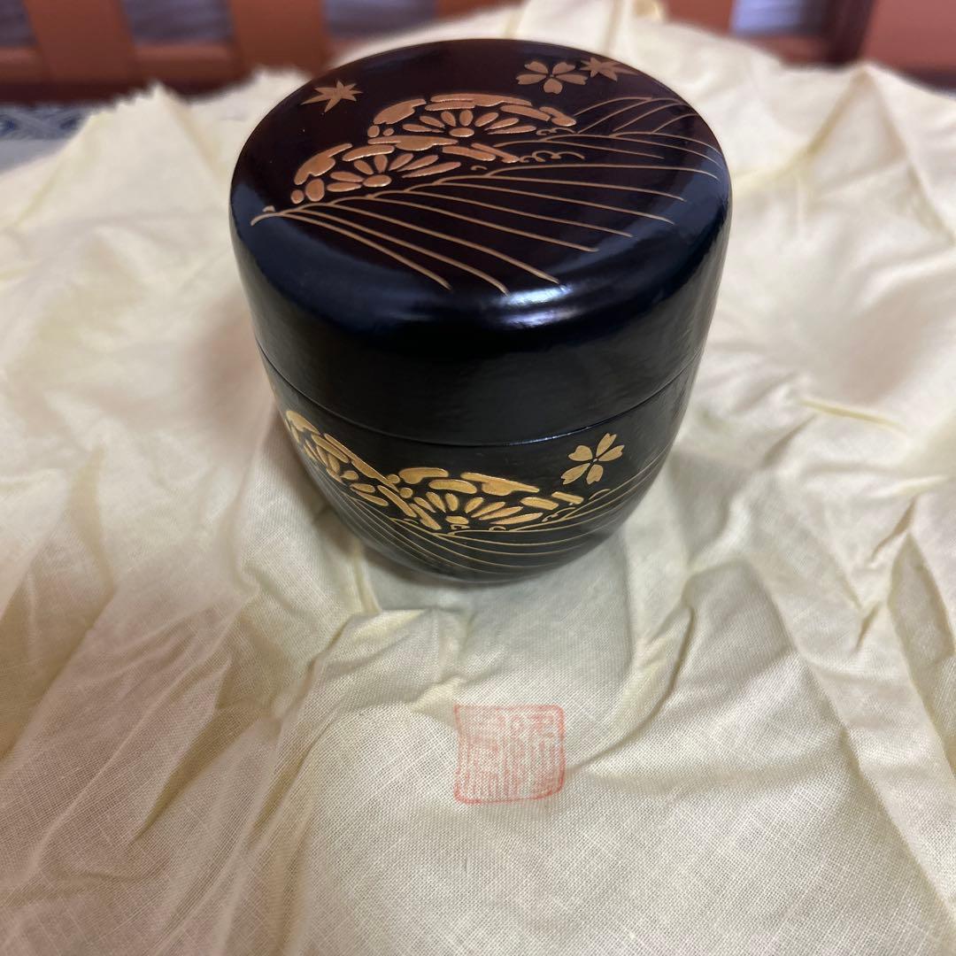 石井隆鳳作　一閑波車蒔絵　利休棗　共箱　茶道具