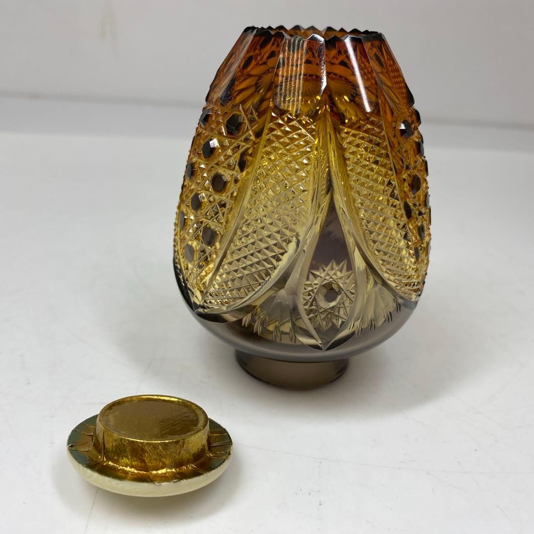 黒木国昭　綾切子　アンバーパープル二色切子茶入　共箱トニコ東さ7-0219☆2F