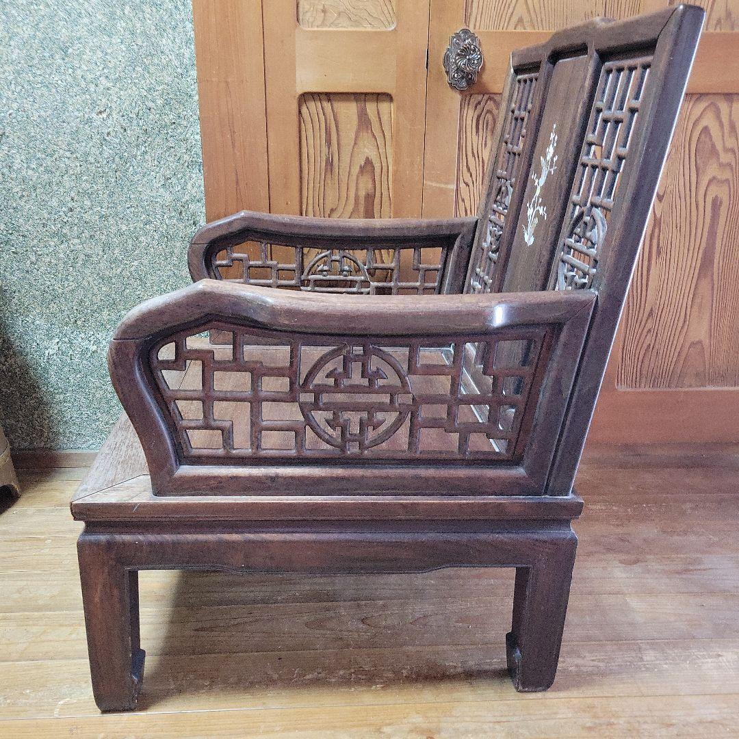【貴重】アンティークチェア 唐木 中国 花梨 螺鈿 花鳥図 レトロ