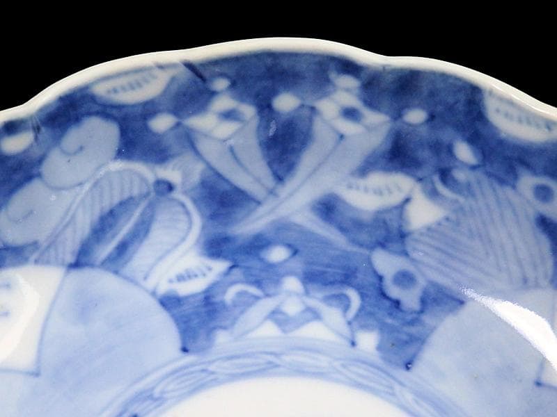 古伊万里　染付　巾着に宝尽くし　麒麟の図　膾皿　５客　129AS-CVv