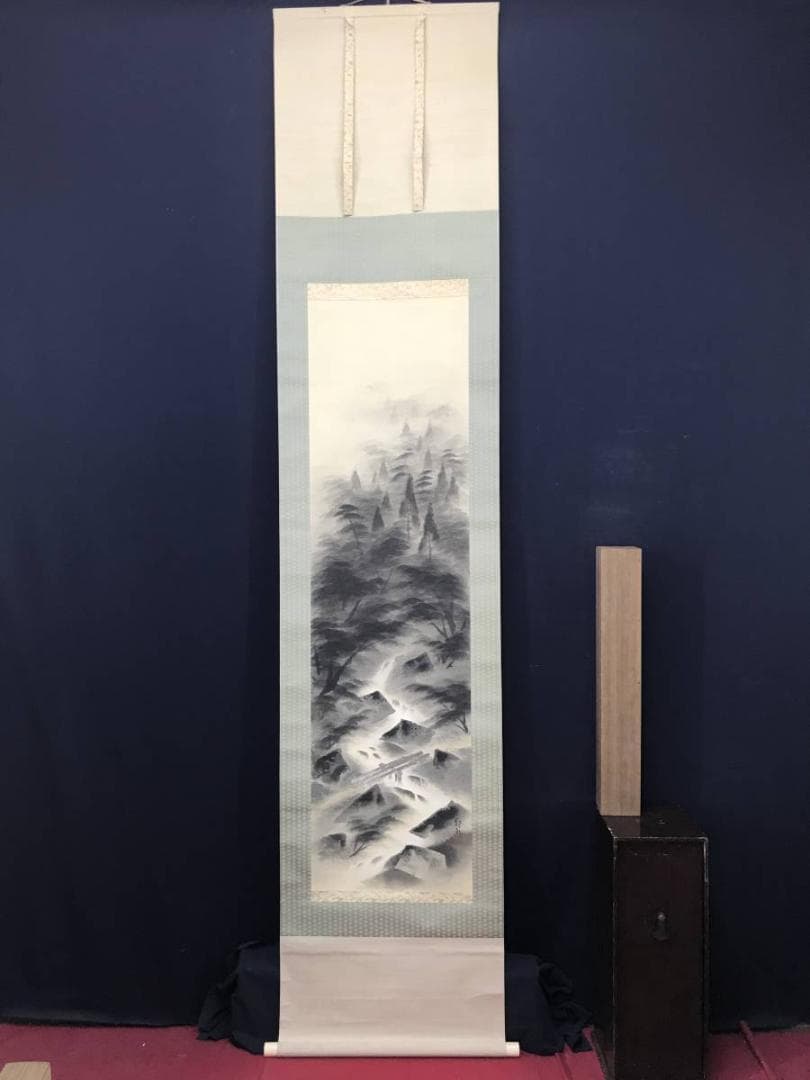 【真作】四田観水/山渓図/山水図/掛軸/名家伝来/AC-417
