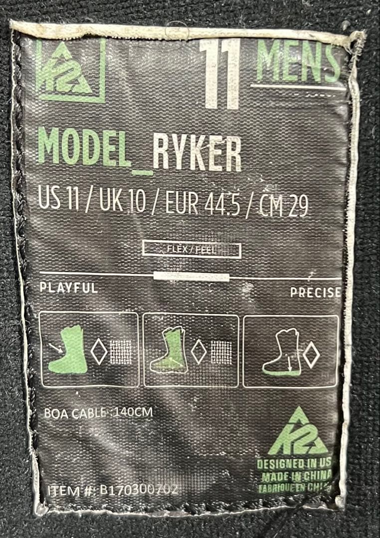 【即日発送】スノボブーツ　K2 ケーツー RYKER ライカー 29.0cm