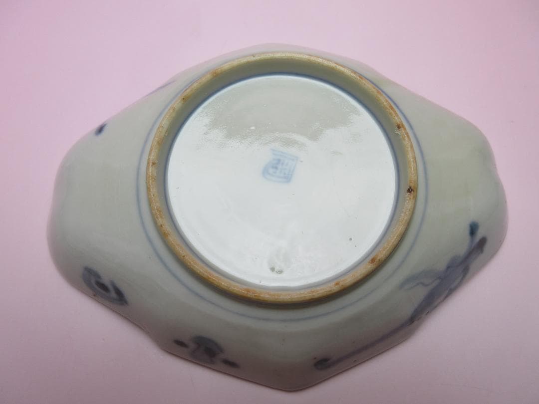 時代 色絵 菱形 蝶紋 刺身皿 向付 5客 アンティーク 古伊万里 70506