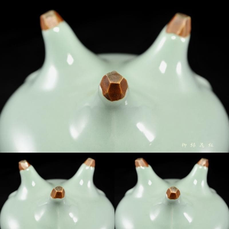 初代 諏訪蘇山 青磁 袴腰 香炉 共箱 四季草花銀火屋 約142g 帝室技芸員