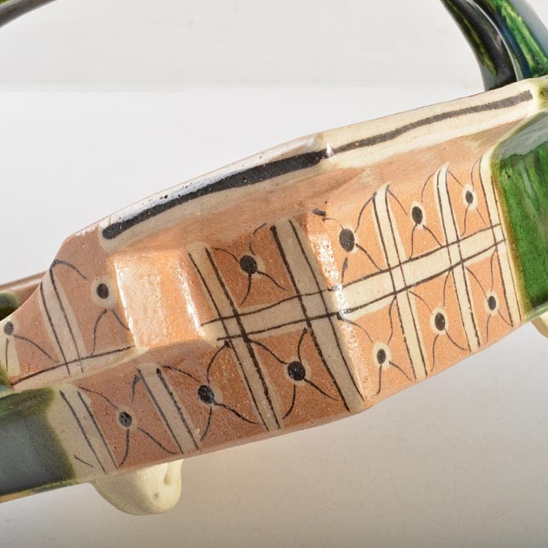 人間国宝　荒川豊蔵作　織部焼　手付鉢　共布　十三代即中斎極め箱　M　R7009B