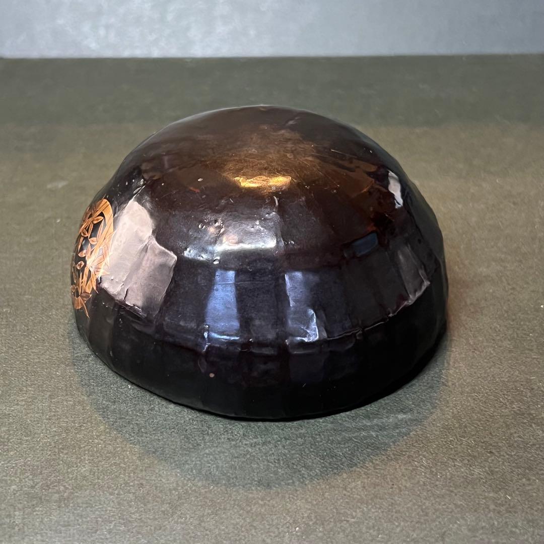 江戸期 木製 金蒔絵 笹丸紋 道中盃◎提げ環付 刳貫き 時代漆器◎古美術庵々