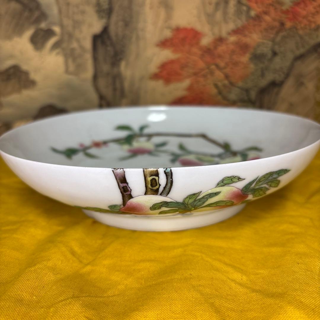 中国美術 　壽桃 皿 清時代