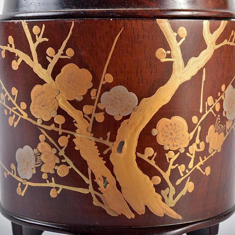 茶道具　荒木省山造　紫檀製　梅蒔絵　総彫蓋香炉　共箱　M　R7844