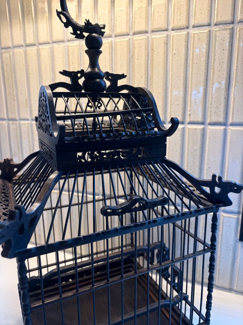 鳥籠　中国アンティーク　美品　龍　置物　木製品