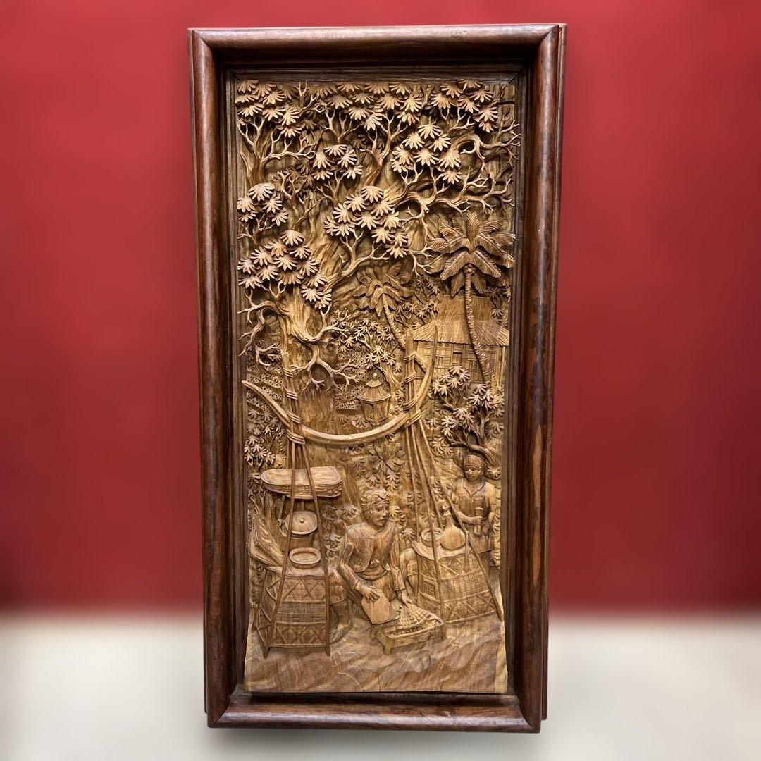 時代　木彫　浮き彫りの額B 約95.5×49.2㎝　東さ8-0131②