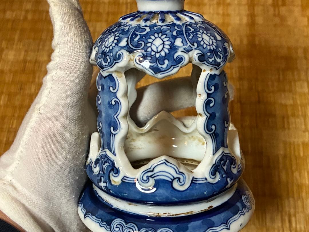 古伊万里 中国 青花 染付 燭台 一対 時代物 中国美術