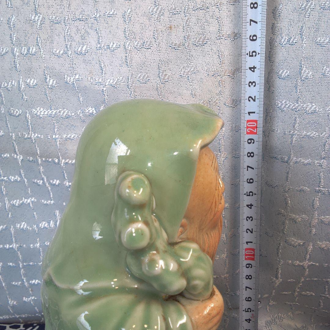 骨董４ 緑色の陶器製老賢者像 約20cm