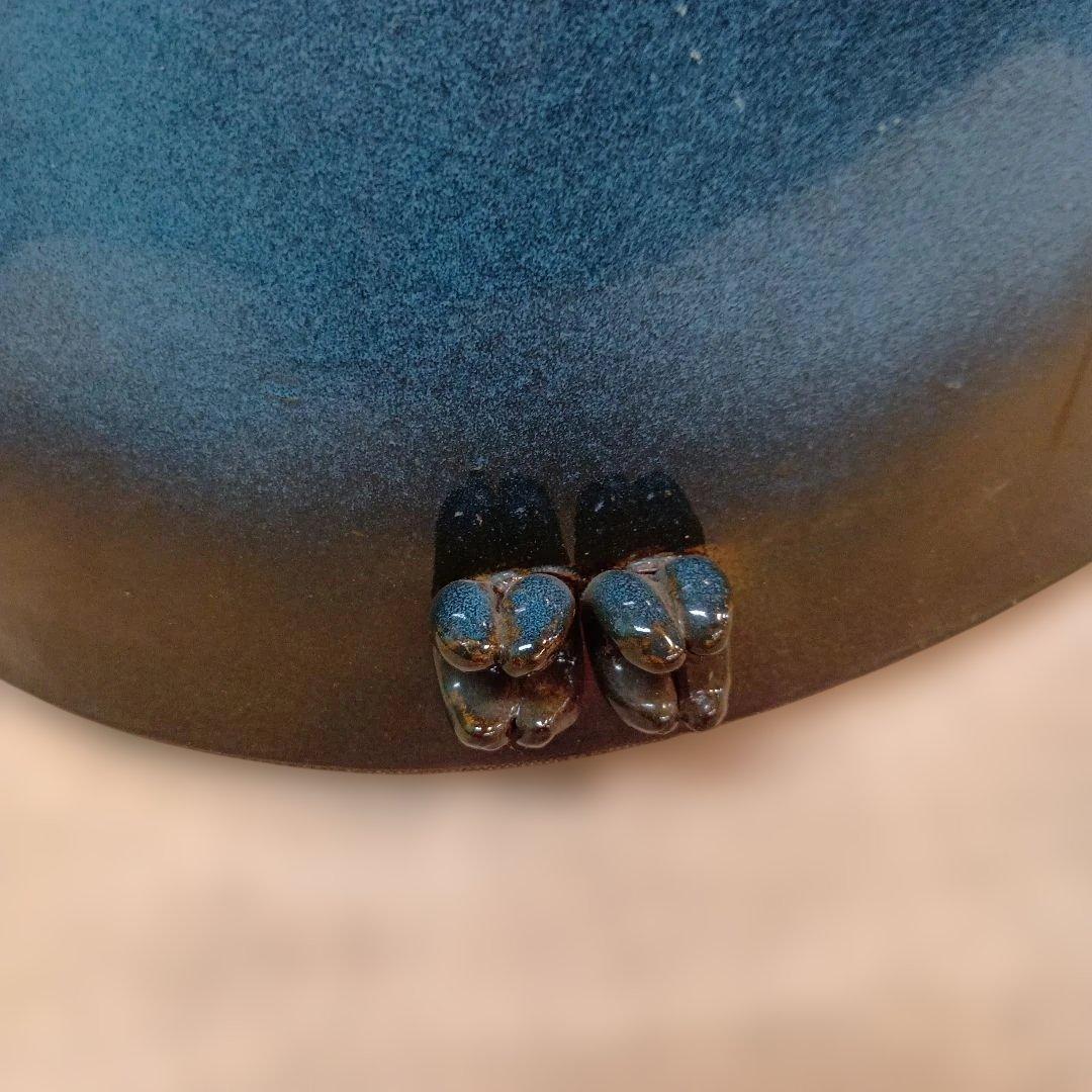 フクロウの陶器　作家物　花器　花瓶 ブルー　グラデーション