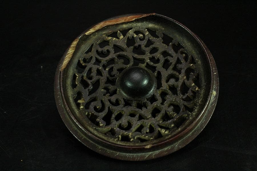 清水六兵衛作 青磁 唐木蓋 香炉 在銘 共箱(K-LC692)