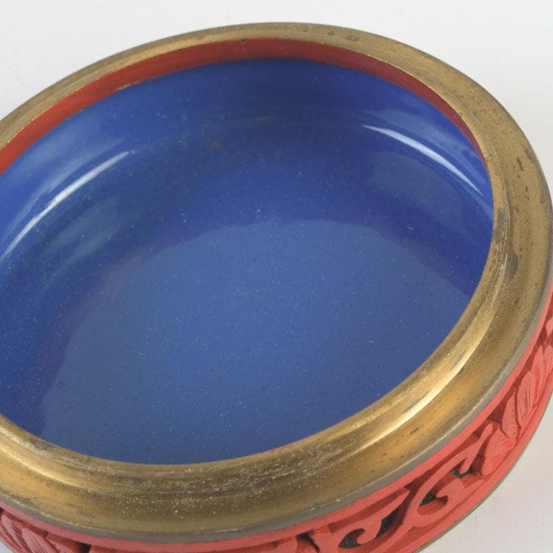 中国　剔紅　堆朱　内七宝　花文　香合　C　9840