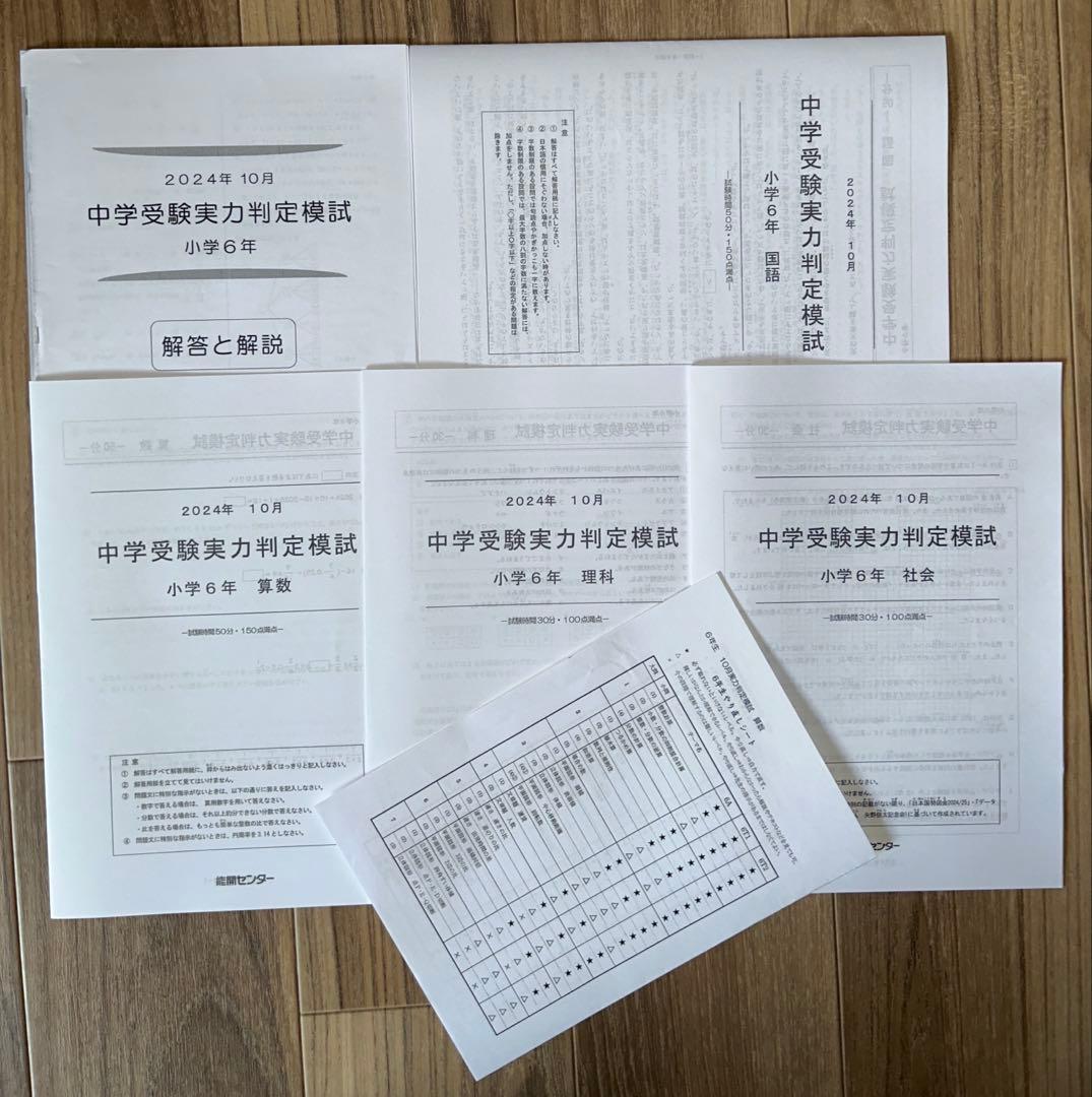 能開センター　2024年度　小学6年実力判定模試　中学校受験　１年分