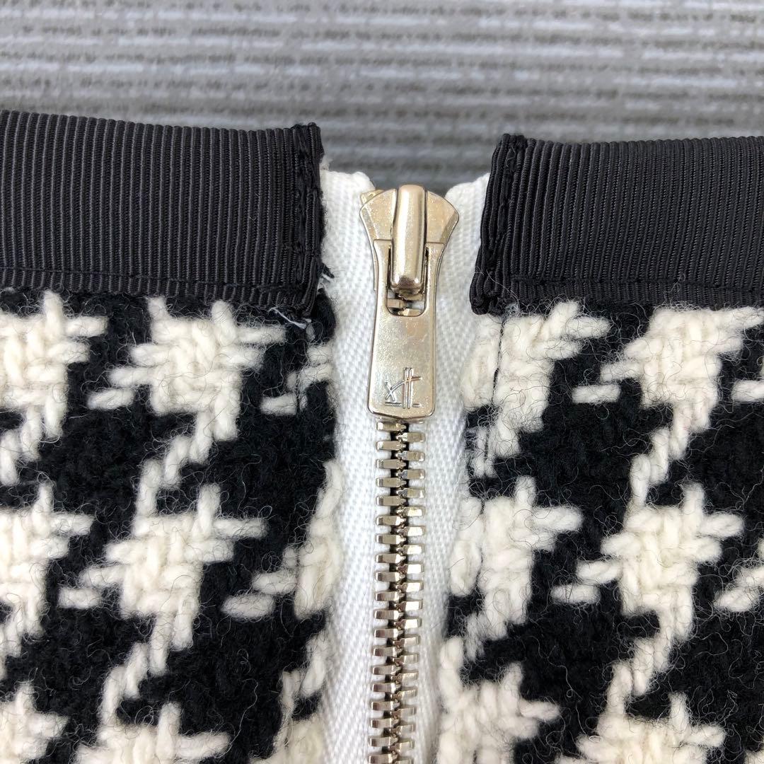 PEARLY GATES 千鳥格子柄 ウール フレア ミニスカート 0 ブラック