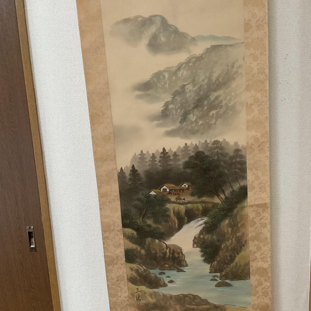 三 渓 筆 【 絹本彩色画 山水画 】 山間部を流れる渓流