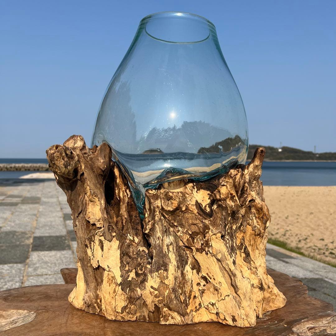 デッカい流木ガラスオブジェWC 花瓶 金魚鉢 水槽 苔リウム メダカ容器 超大型