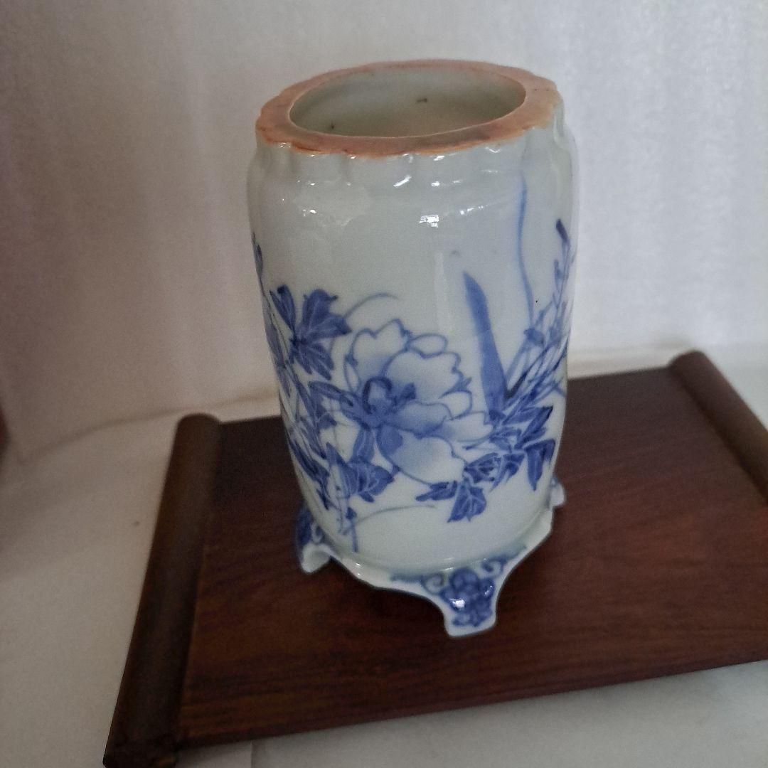 こめ 　　江戸中　極上　小壺　極上縁絞り型　縁紅付　呉須染付　高台足付