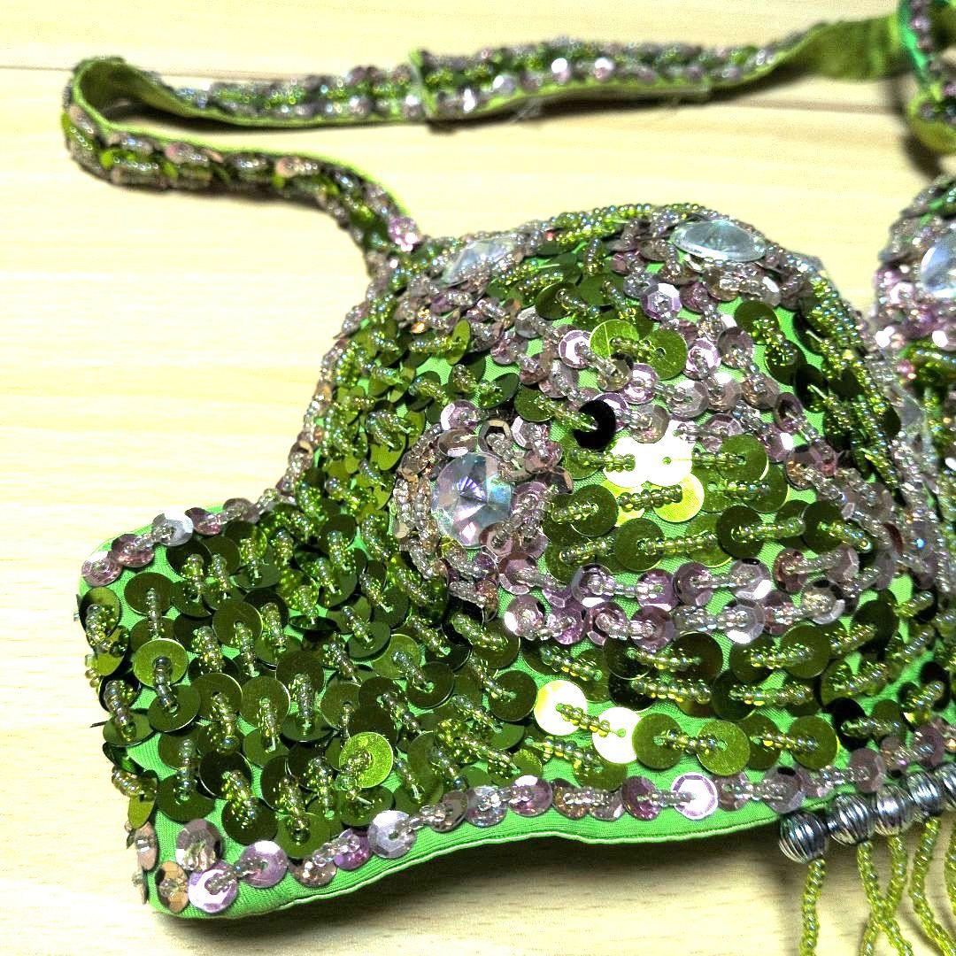 美品　ベリーダンス衣装　セットアップ　ブラベルト　ライトグリーン　オリエンタル