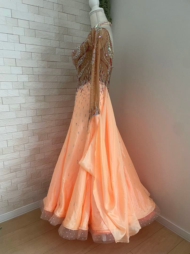 社交ダンス⭐️スタンダードドレス　オーダードレス　ベージュ＆オレンジ