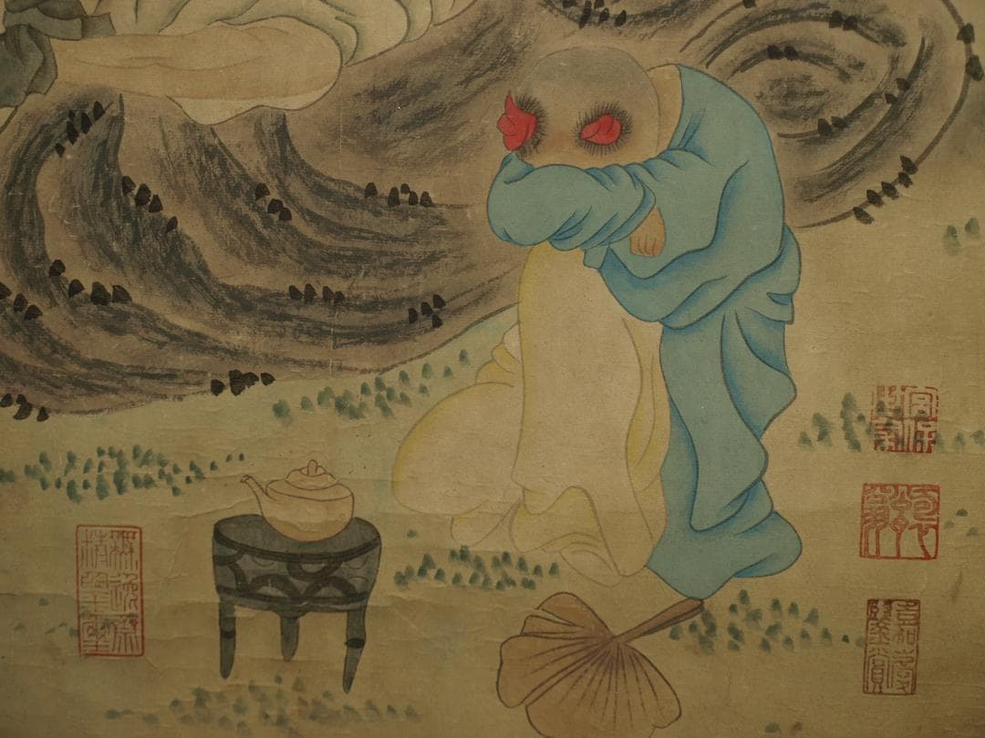 【骨董掛け軸】人物図 中国　五代 肉筆保證 唐物唐本 BD334A12-1