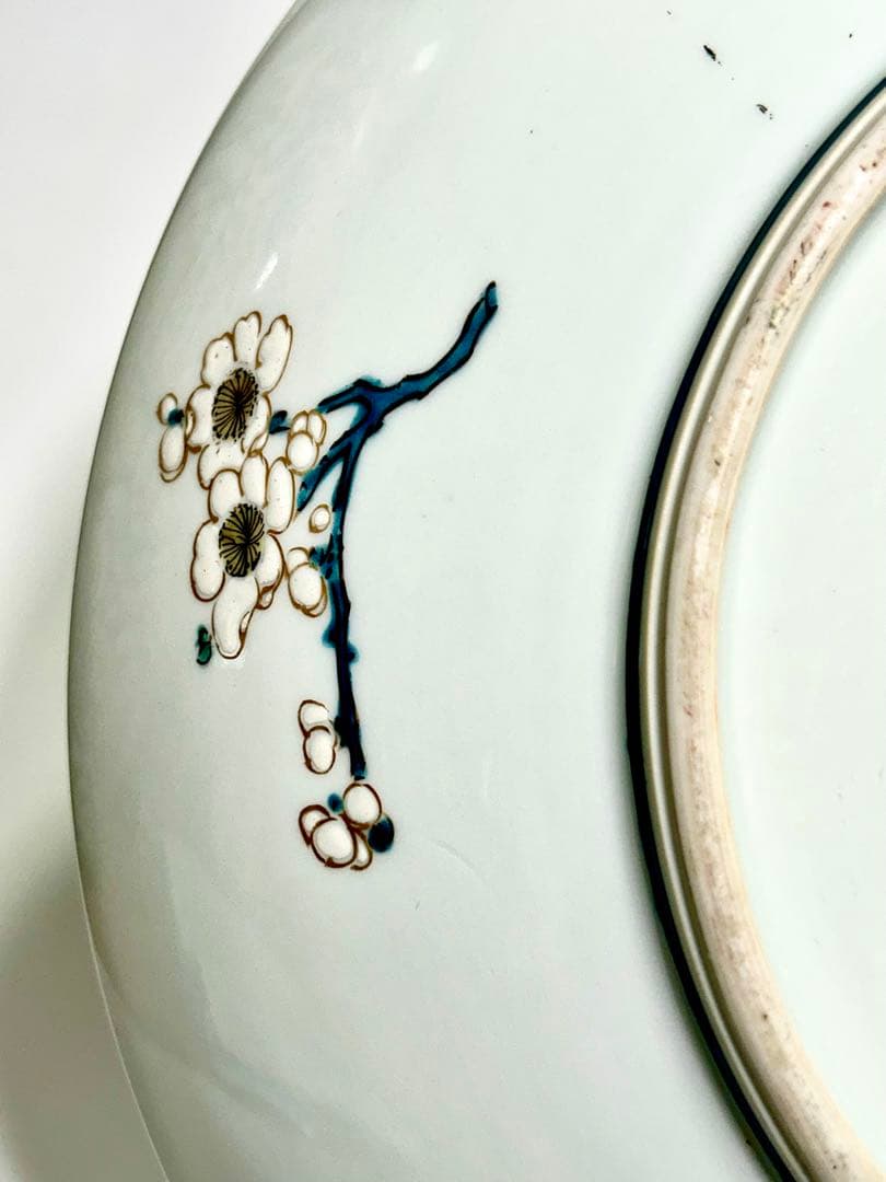 稀少 明治九谷の第一人者 松本佐平 松雲堂 五彩手残雪水仙文大皿 九谷焼