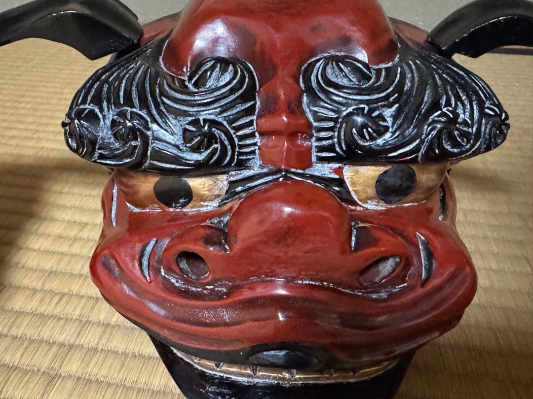 母のお茶道具の仲間たち　 レトロ 獅子頭 雄雌木彫 最大幅21〜25、高13cm