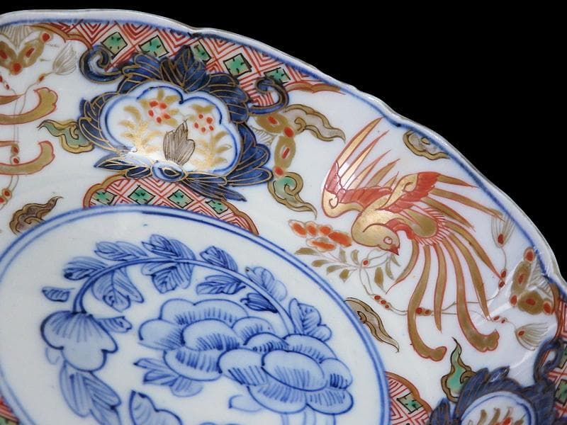 古伊万里　色絵　鳳凰に牡丹の図　膾皿　５客　C380AS-CZf