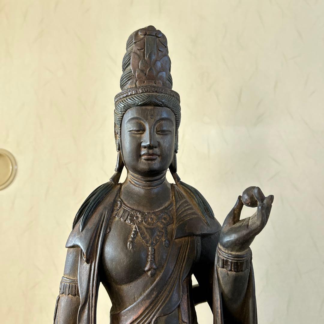 【骨董品】　大型　聖観音菩薩像　62センチ　木彫り　仏像