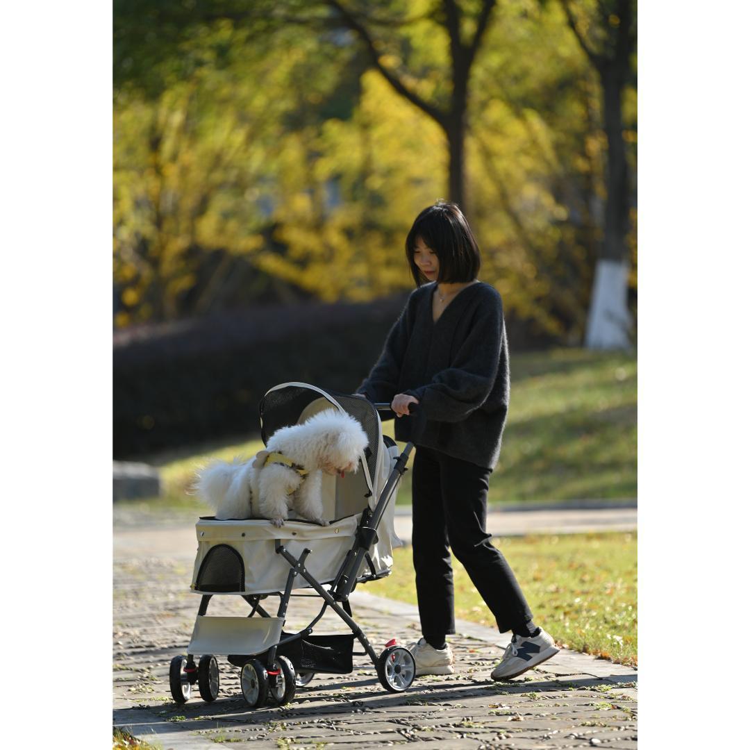 ペットカート 対面式 折りたたみ 多頭 中型犬 小型犬 猫 2way【ベージュ】